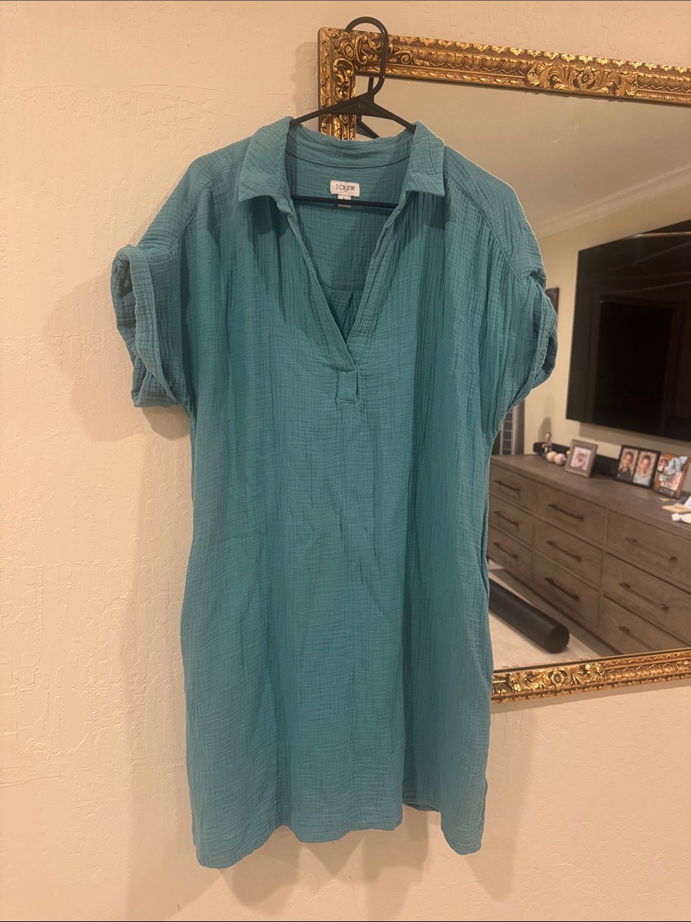 J. Crew Teal Cotton Gauze Tunic Dress